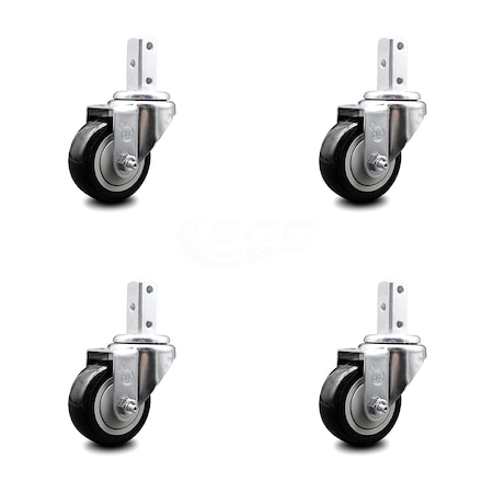 Service Caster 3 Inch Black Polyurethane Wheel Swivel 3/4 Inch Square Stem Caster Set SCC SCC-SQ20S314-PPUB-BLK-34-4